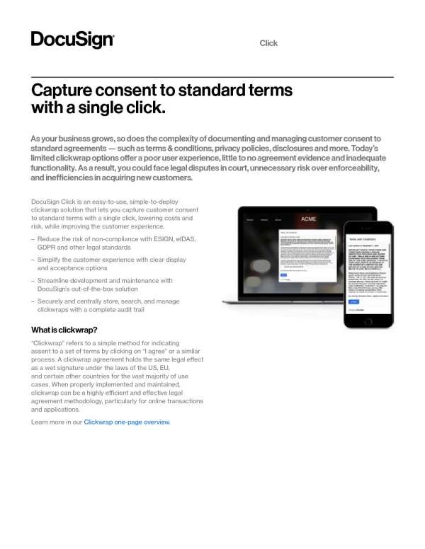 Capture consent to standard terms with a single click